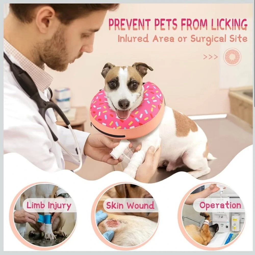 Inflatable Dog Cone Collar Pink Sprinkle Alternative After Surgery Doggie Size L